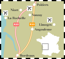 A map showing the location of the gites