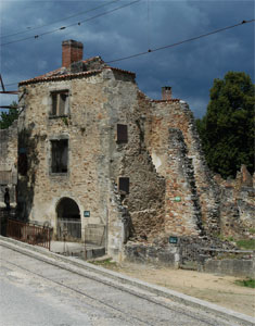 Picture of one of Oradour-sur-Glane's burned-out buildings.